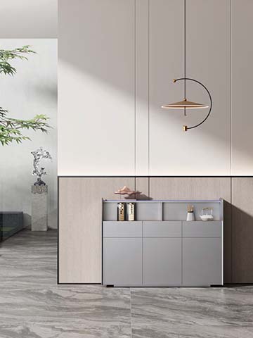 Contemporary Gray Storage Sideboard with Doors and Open Cubbies