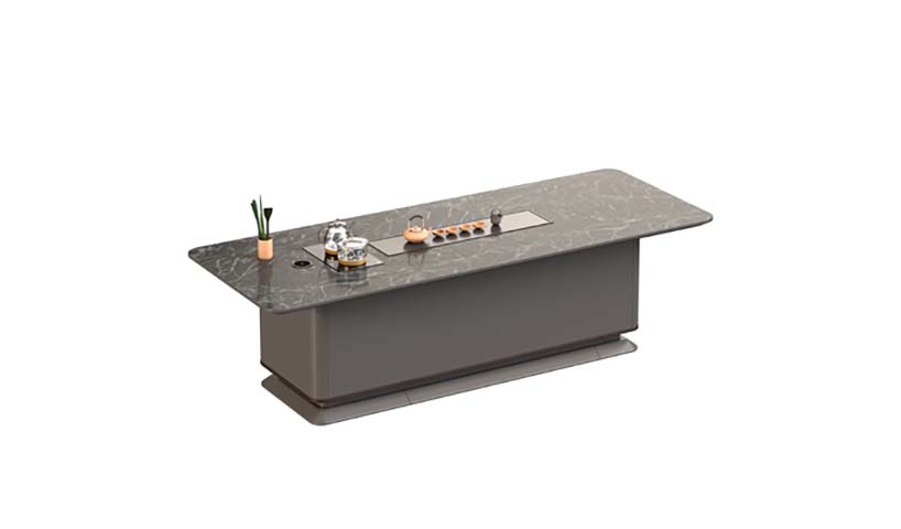 Dark Gray Stone Top Coffee Table with Integrated Tea Tray and Storage Base