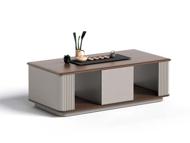 Rectangular Two-Tone Storage Coffee Table with Fluted Side Panels