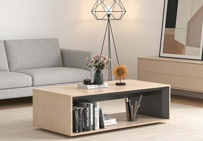 Two-Tone Rectangular Open-Shelf Coffee Table