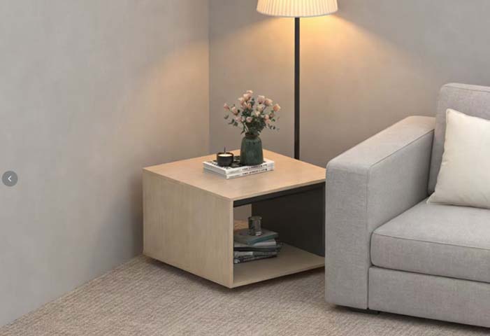 Square Light Wood Side Table with Open Storage Shelf
