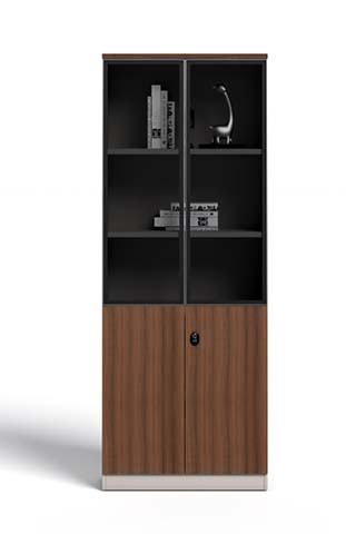 Wood-Grain Half-Glass Double-Door Office Filing Cabinet