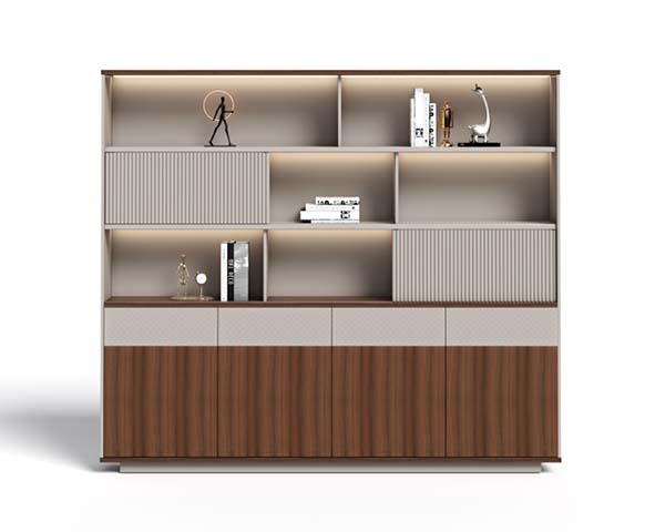 Modern Two-Tone Executive Storage Cabinet with LED Open Shelves