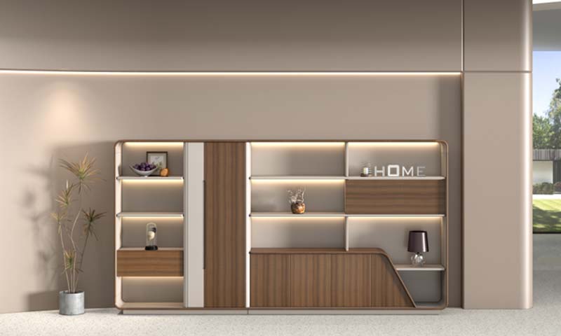 Modern Walnut & White Modular Display Cabinet with Integrated Lighting