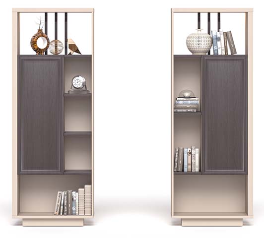 Modern Two-Tone Display Cabinet Pair