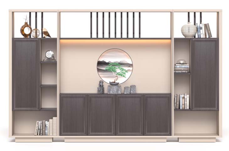 3-Section Modern Decorative Display Cabinet with Integrated Backlit Niche