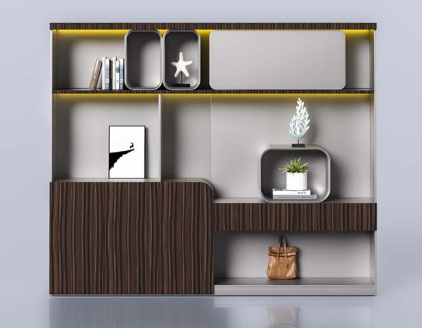 Modern Asymmetrical Display Storage Cabinet with Integrated LED Lighting