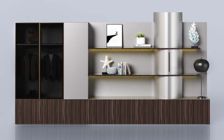 Combined Wardrobe and Open Display Storage Wall