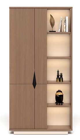 Wood-Grain Storage Cabinet with Open Display Shelves