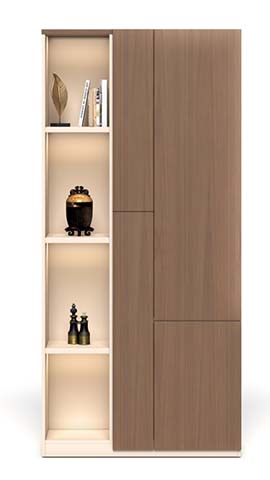 Tall Side Cabinet with Open Display Shelves and Closed Storage Doors