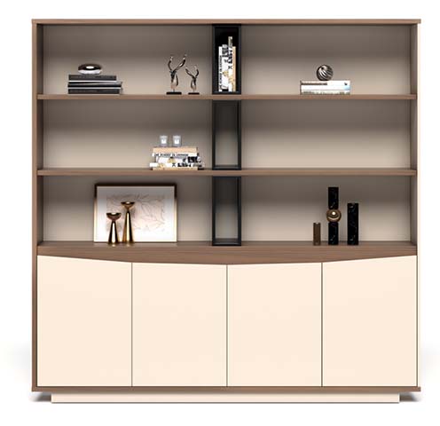 Modern Two-Tone Open Shelf Storage Cabinet with Lower Doors