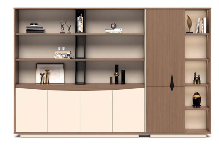 Modern Executive Office File Cabinet with Open Display & Closed Storage