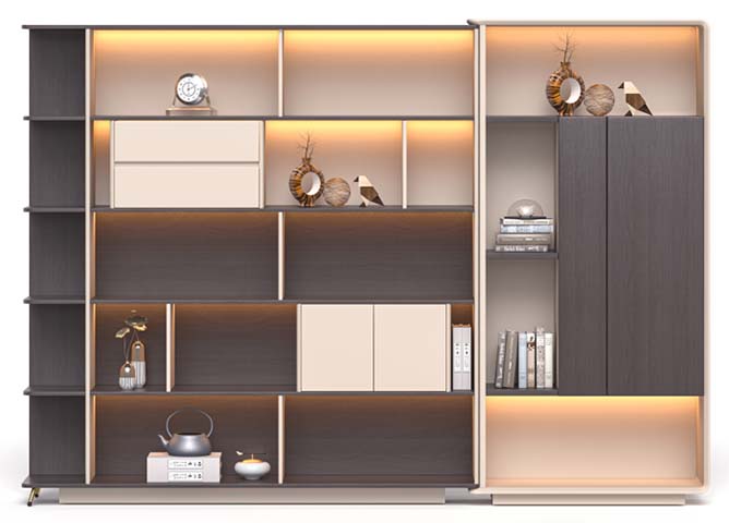 Modular Two-Tone Bookshelf with Integrated LED Lighting