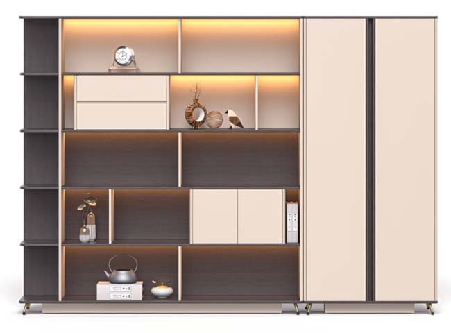 Full-Height Illuminated Display Storage Cabinet with Sliding Doors