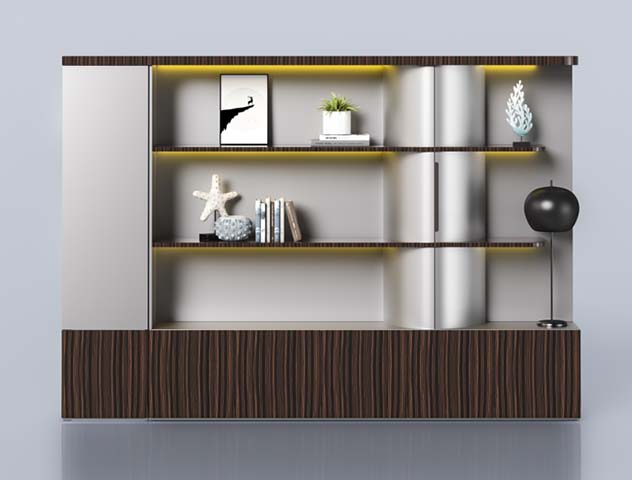 Contemporary Wall-Mounted Display Storage Cabinet with Integrated LED Shelves and Fluted Base