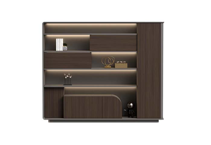 Contemporary Dark Walnut Display Storage Cabinet with Integrated LED Shelves