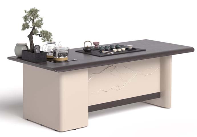 Two-Tone Tea Tasting Table with Twin Panel Bases