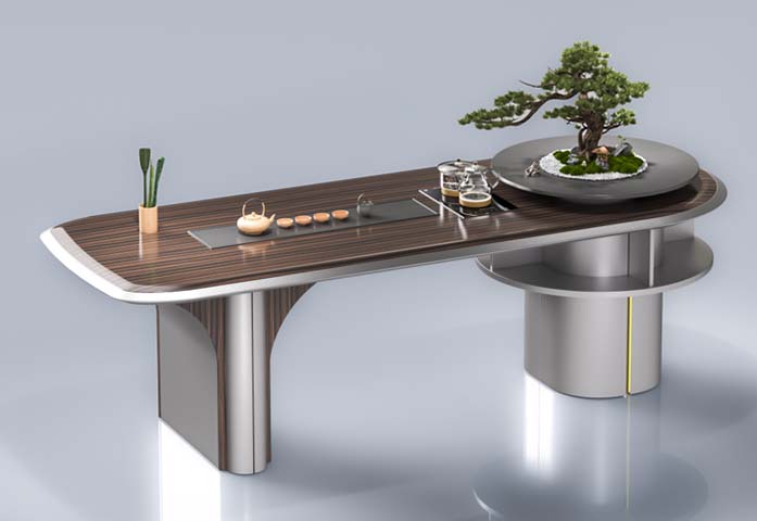 Contemporary Tea and Conference Table with Integrated Tea Tray