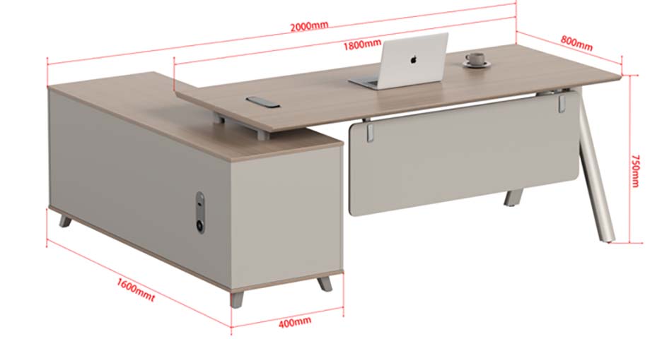 L-Shaped Executive Desk with Lockable Side Storage Cabinet