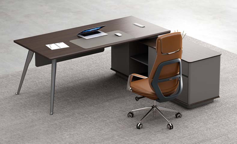 L-Shaped Executive Desk with Right Side Storage Credenza