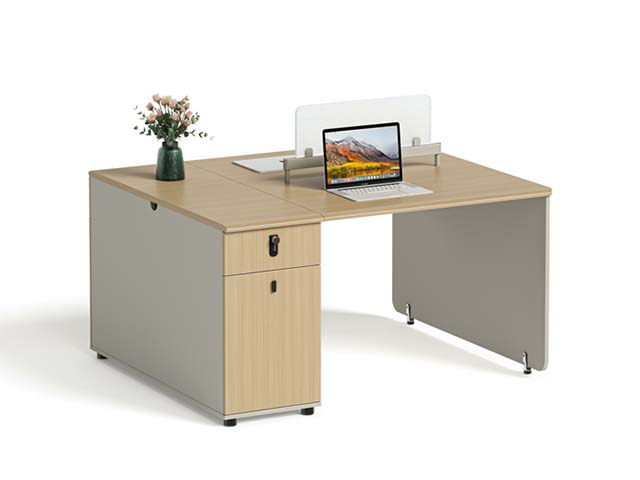 Two-Person Panel-End Office Workstation with Left Storage Pedestal and Center Divider