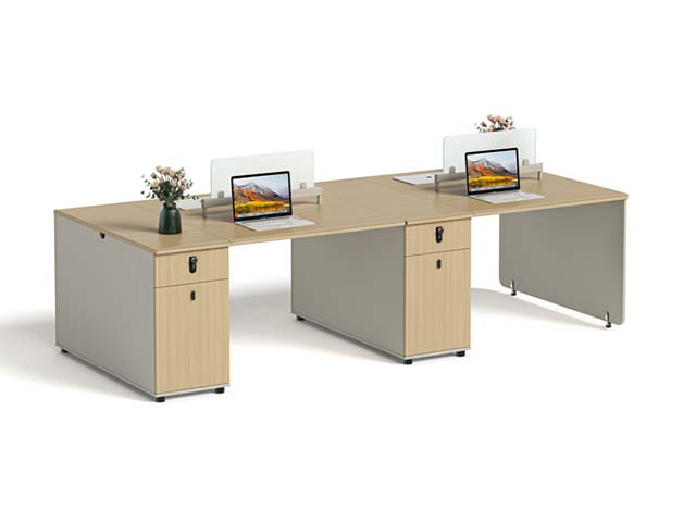 Four-Person Panel-Based Office Workstation with Integrated Pedestals