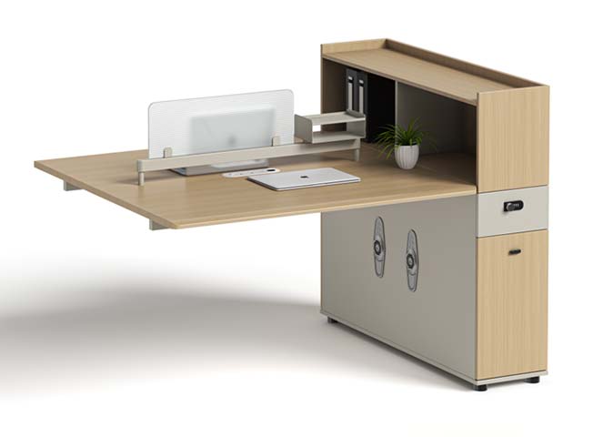 Integrated Single Workstation with Side Storage Hutch and Frosted Privacy Screen