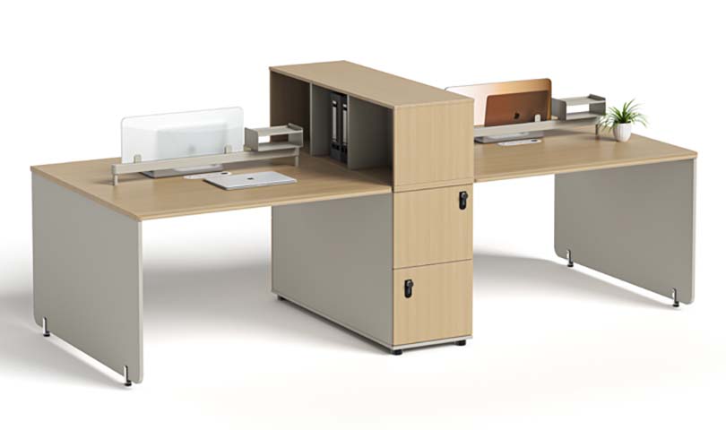 Two-Person Face-to-Face Workstation with Central Storage and Divider