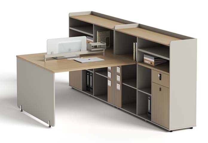 Two-Person Panel-Based Workstation with Integrated Over-Desk Storage