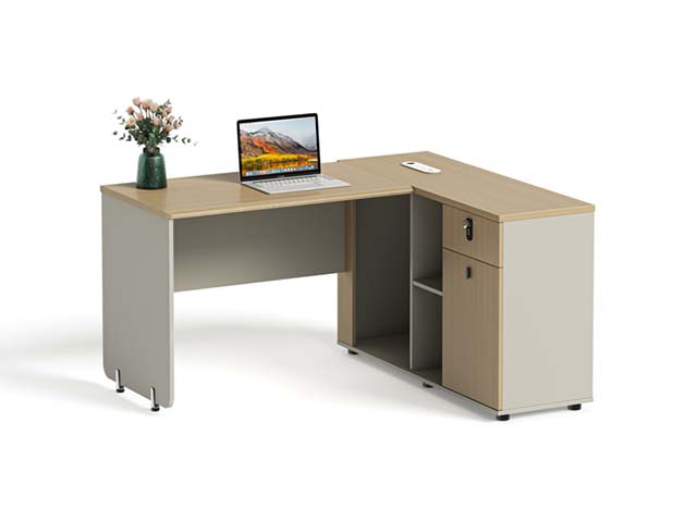 L-Shaped Office Workstation with Integrated Storage Pedestal