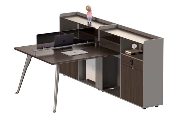 Two-Person Panel Workstation with Side Storage and Overhead Shelves