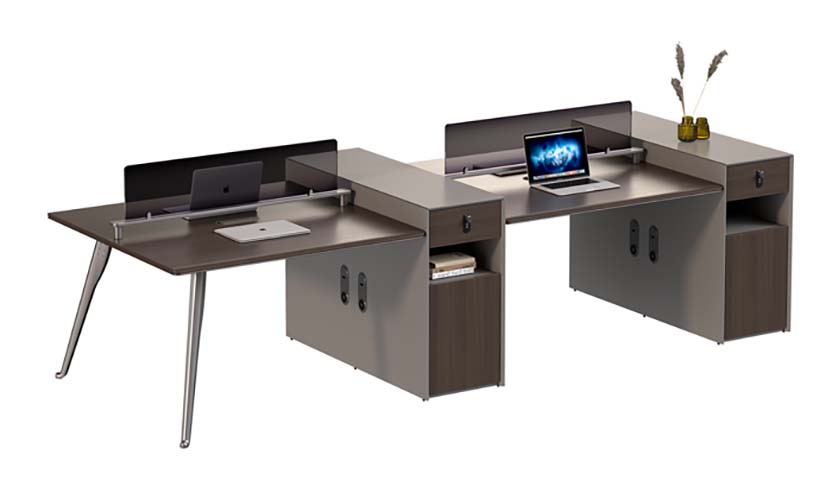 Two-Person L-Shaped Workstation with Screens and Storage Pedestals