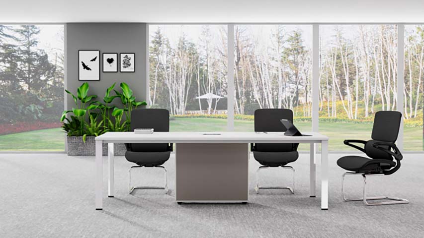 White Rectangular Meeting Table with Central Modesty Panel