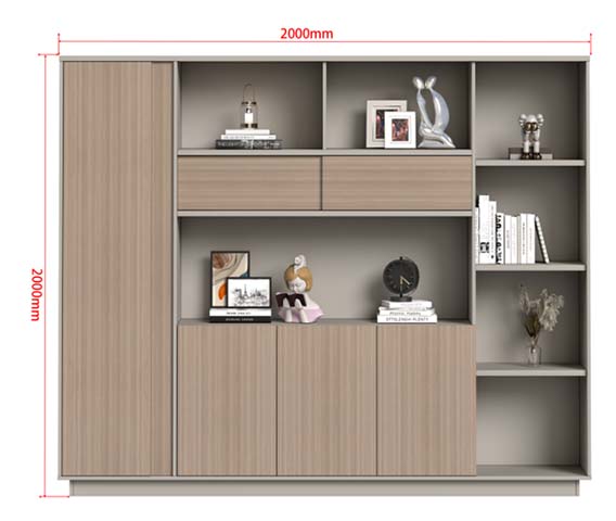 Tall Combined Storage Bookcase with Doors, Drawers and Open Shelves