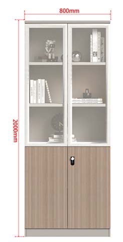 Tall Two-Door Glass and Wood Office Storage Cabinet