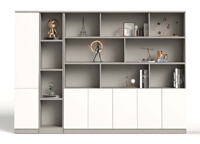 Taupe and White Open Display Bookcase with Closed Lower Storage