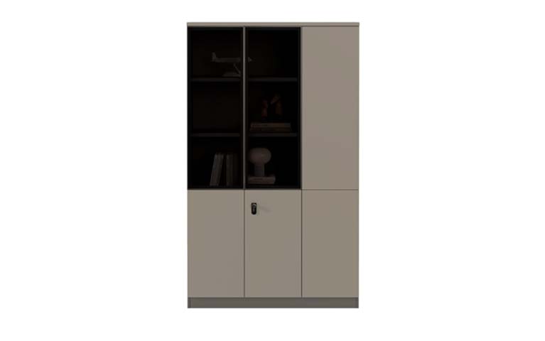 Taupe Office Storage Cabinet with Smoked Glass Display Doors