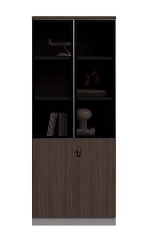Tall Two-Section Glass and Wood Office Display Cabinet