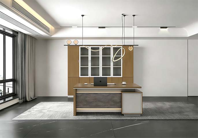 Executive Desk with Right Storage Pedestal and Wall Hutch Cabinet
