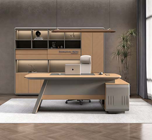 Wood Veneer Executive Desk with Right Mobile Pedestal