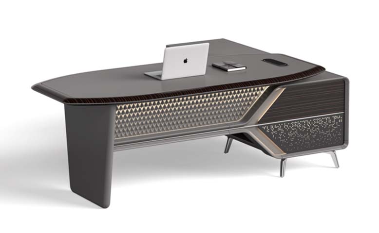 Contemporary L-Shaped Executive Desk with Integrated Right Return and Storage Cabinet