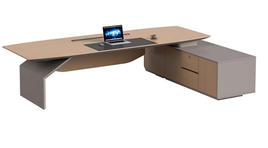 L-Shaped Executive Desk with Right Storage Credenza and Integrated Cable Management