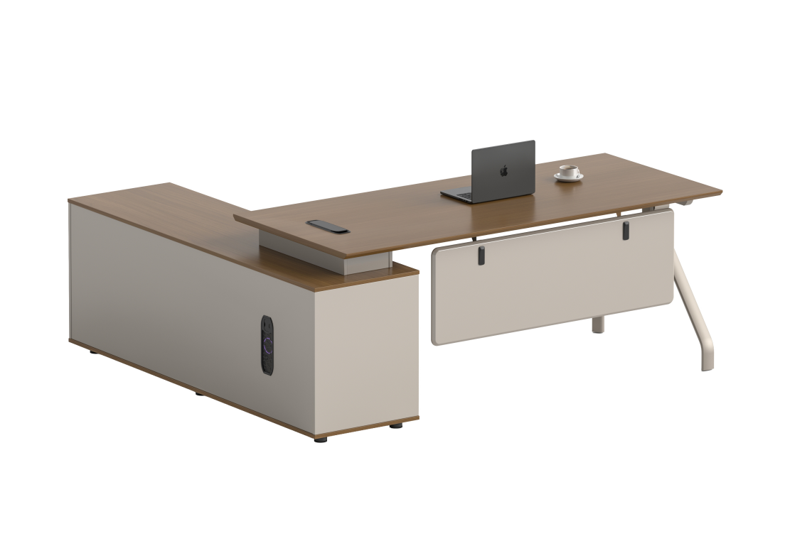 L-Shaped Height-Adjustable Executive Workstation with Left Storage Credenza