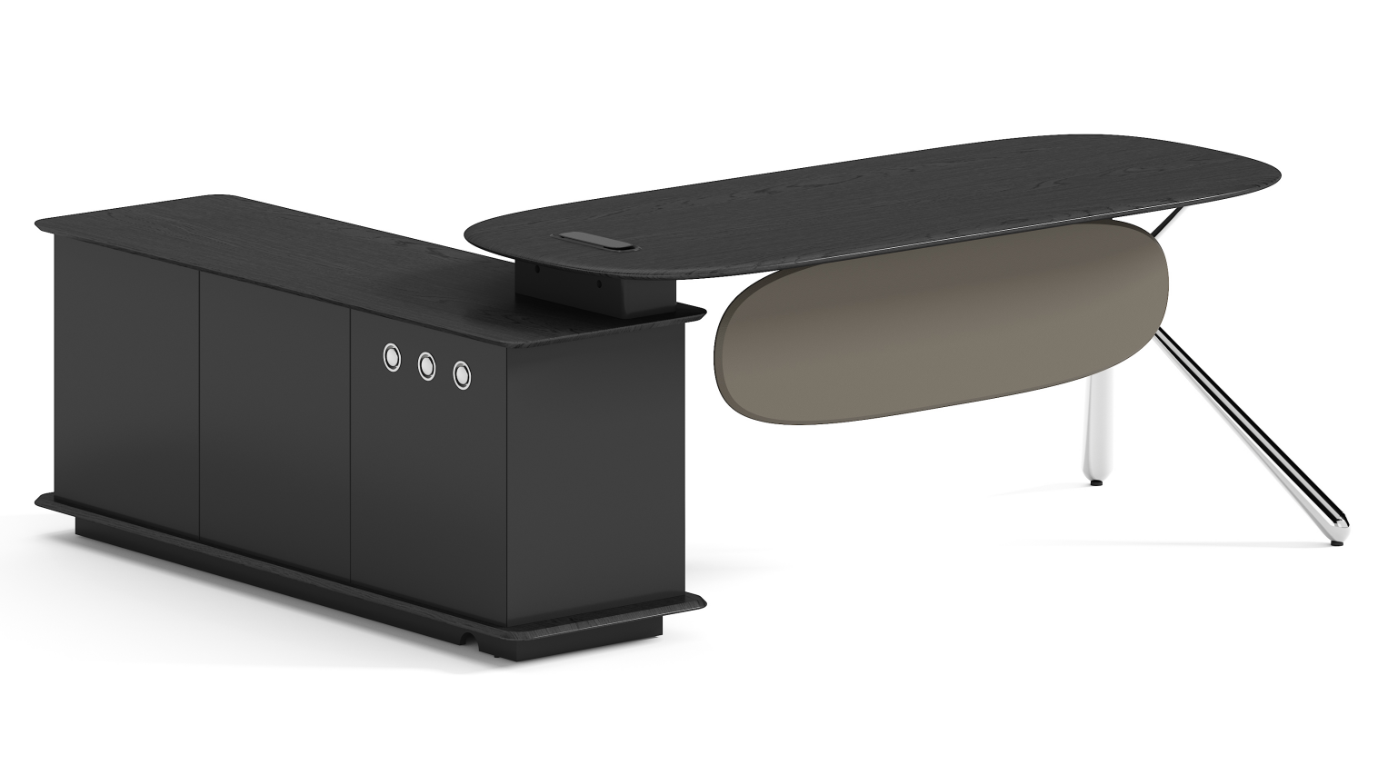Black L-Shaped Executive Desk with Integrated Side Storage Cabinet