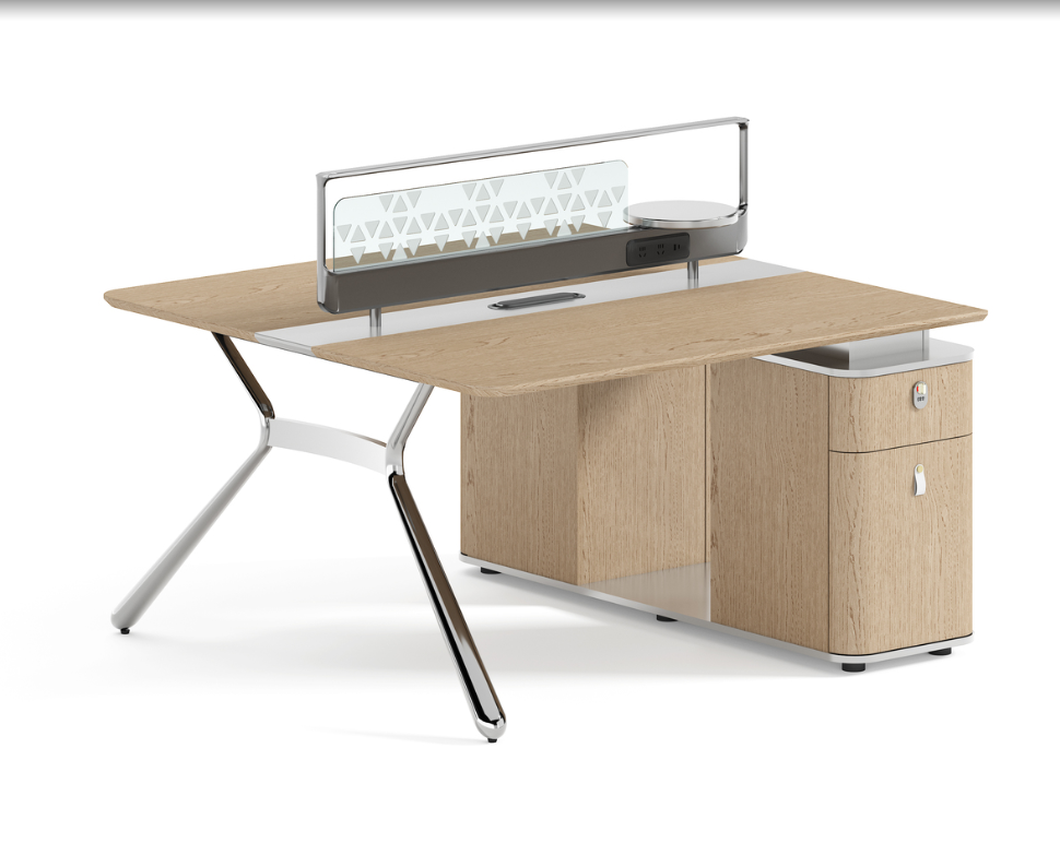 Double-Sided Office Workstation with Integrated Screen, Power Module and Fixed Pedestal