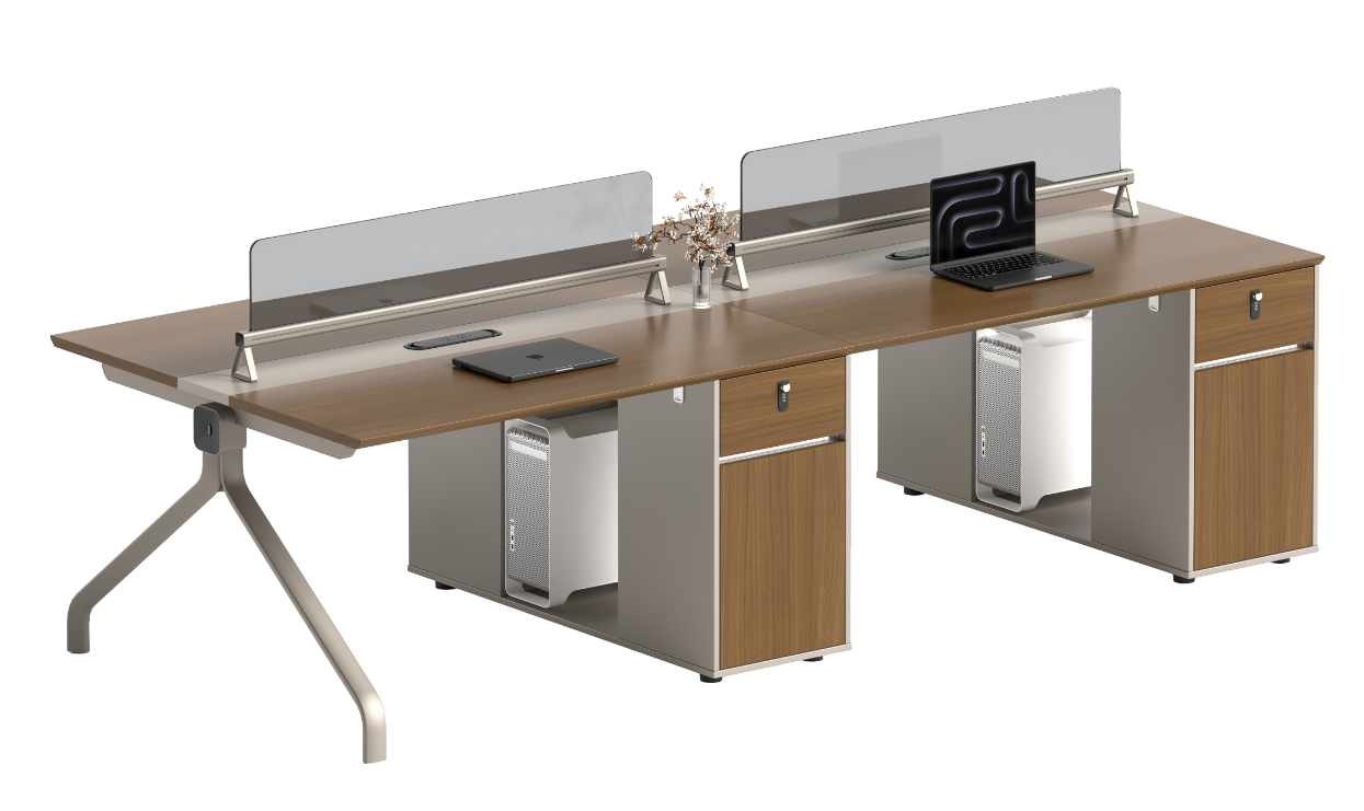 Four-Person Face-to-Face Office Workstation with Dividers and Storage Pedestals