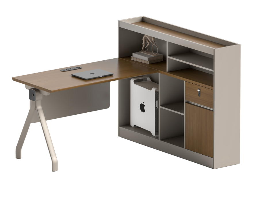 Integrated Reception Desk with Side Storage Hutch and Work Surface