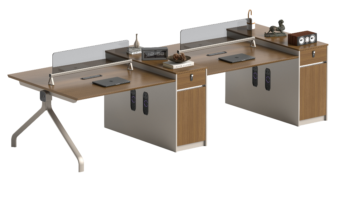 Two-Person Workstation Desk with Privacy Screens and Side Storage Pedestals