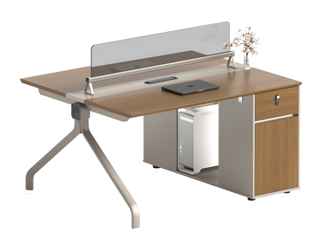 Woodgrain Single Office Workstation with Right Pedestal and Privacy Screen