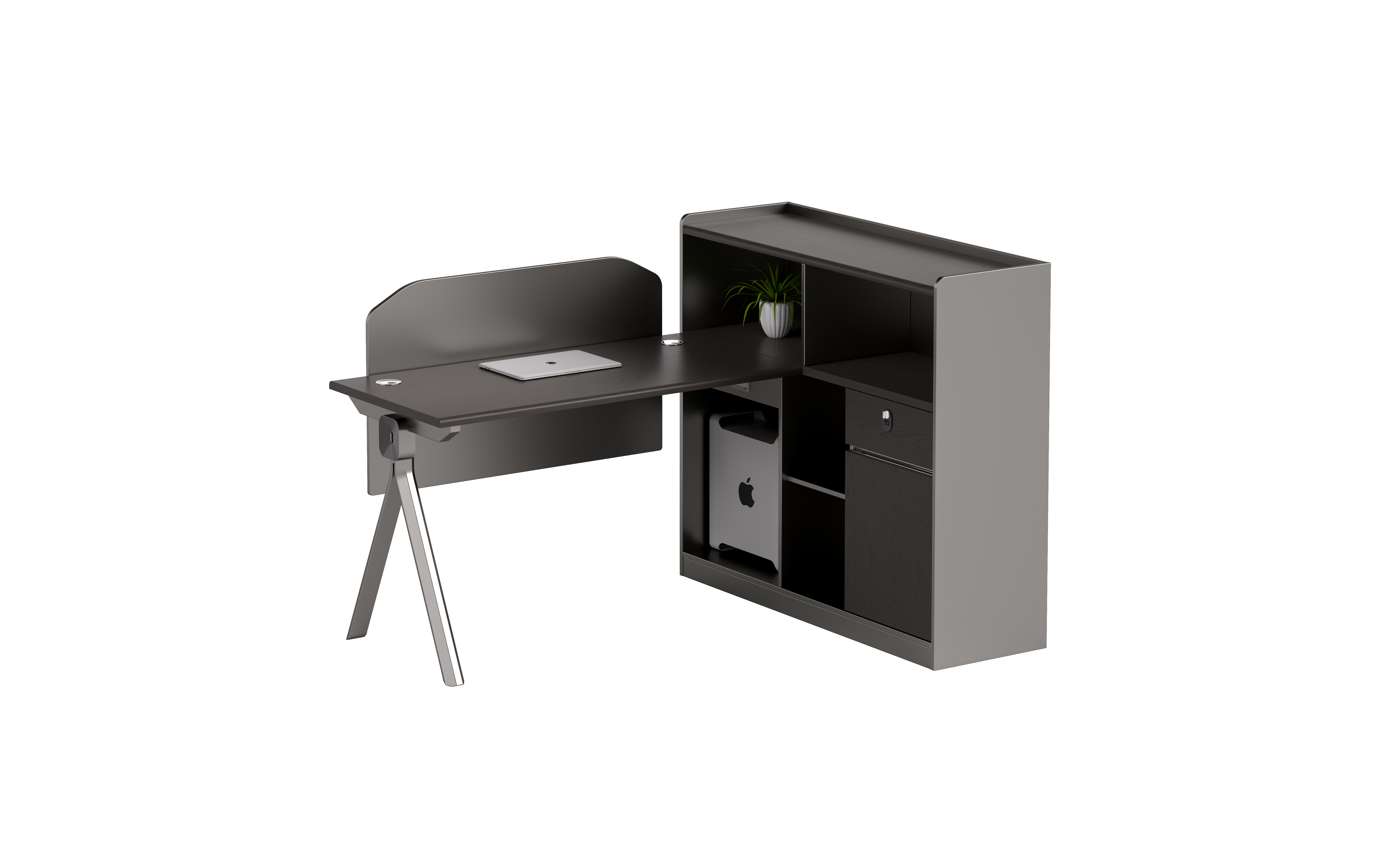 Integrated Workstation with Side Storage Cabinet and Privacy Panel